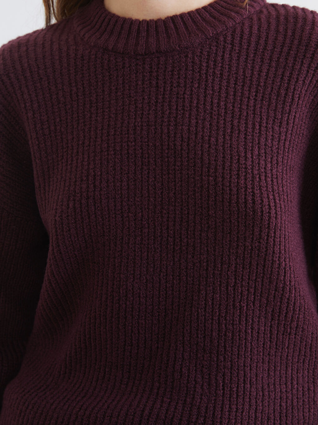 Bordo Bisiklet Yaka Oversize Kadın Triko Kazak-2