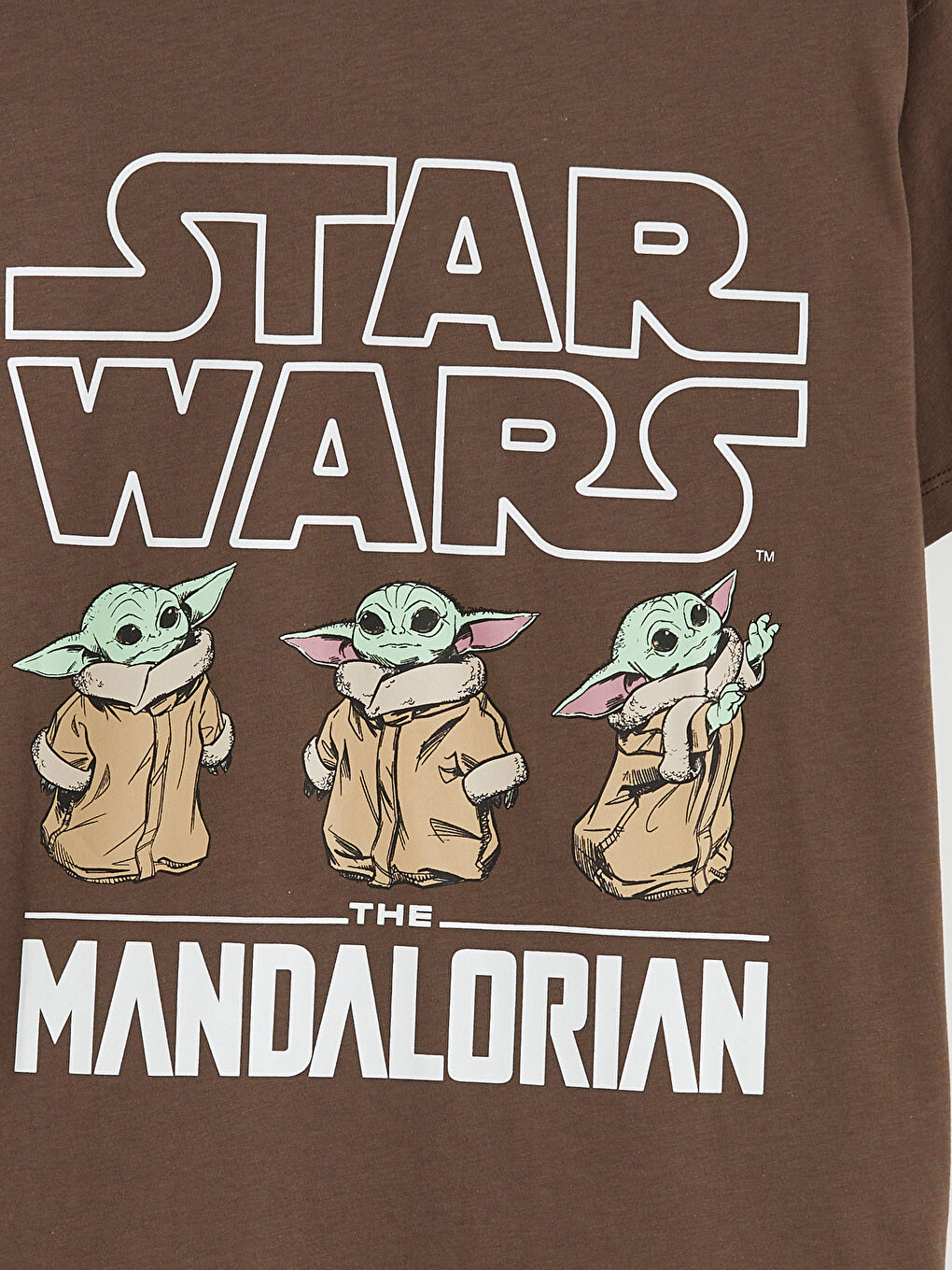 Kahverengi Bisiklet Yaka The Mandalorian Baskılı Kadın Tişört-1