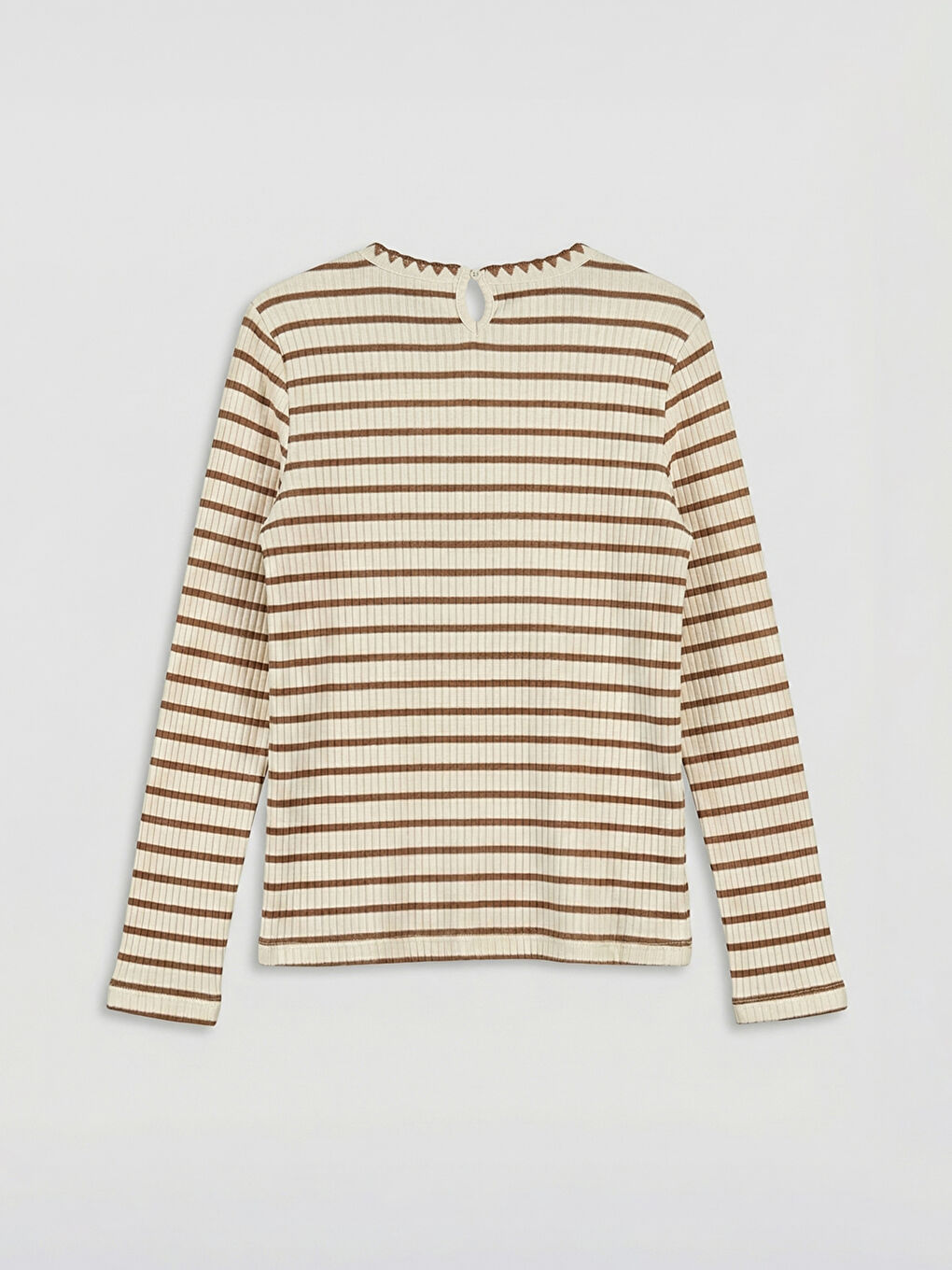 Bej Bisiklet Yaka Çizgili Kız Çocuk Tişört-1