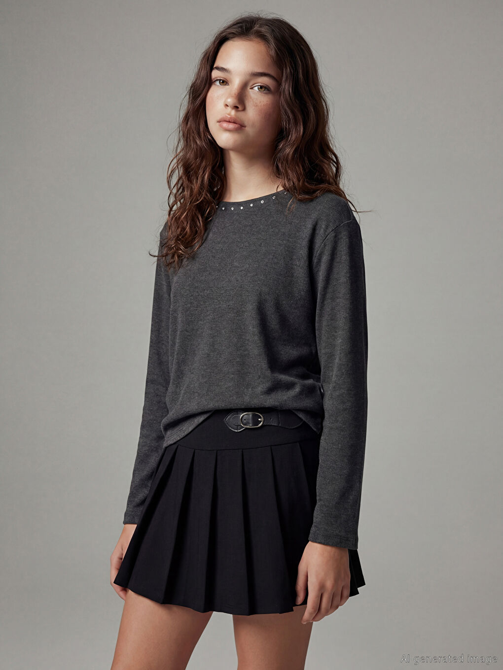 Girls' Crewneck T-shirt with Stone Embellishments