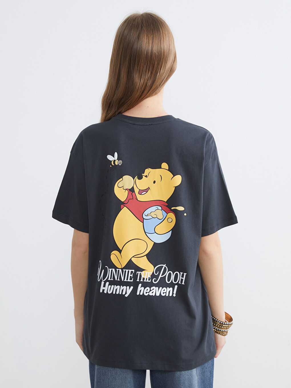 Antrasit Winnie the Pooh Baskılı Kadın Tişört-3