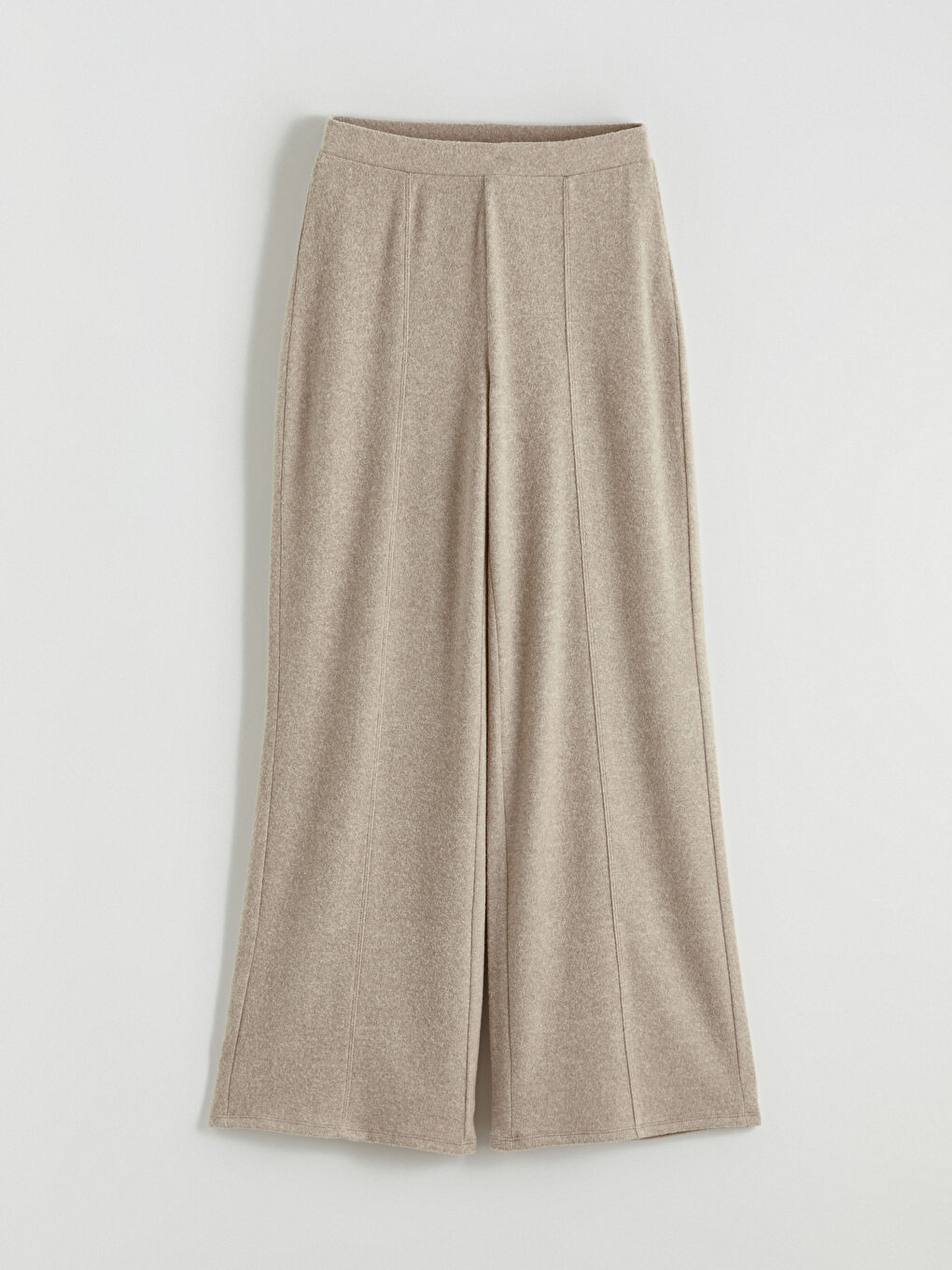 Bej Beli Lastikli Geniş Paça Kadın Pantolon