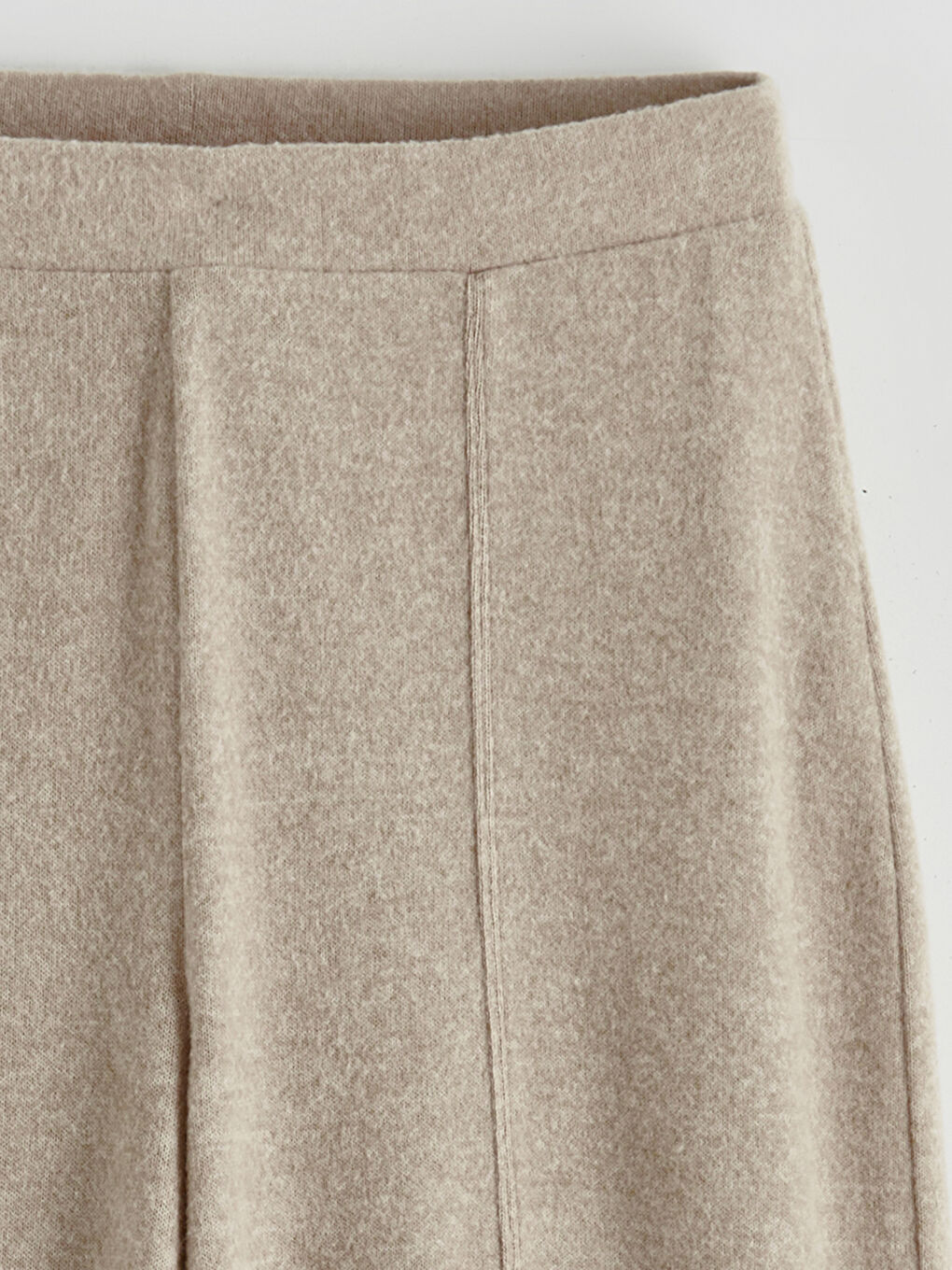 Bej Beli Lastikli Geniş Paça Kadın Pantolon-1