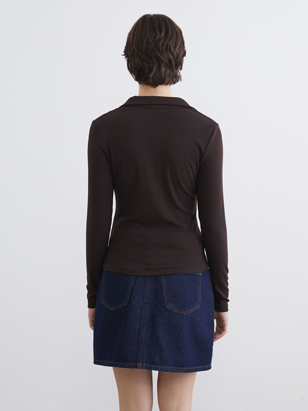 Kahverengi Polo Yaka Kadın Body	-3