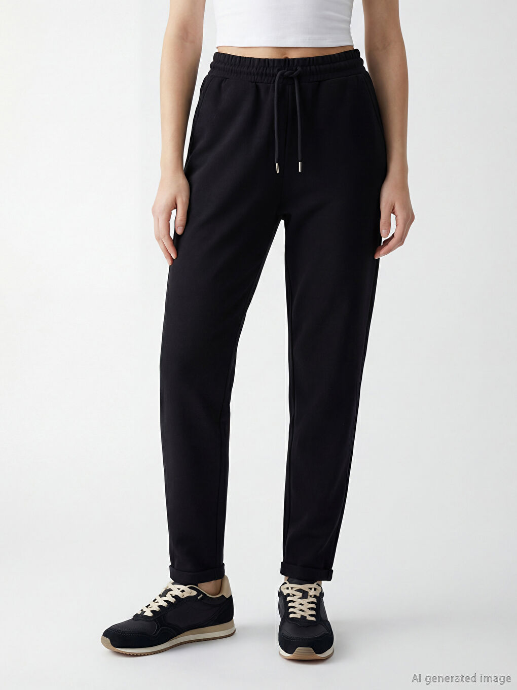 Siyah Beli Lastikli Kadın Kalın Eşofman Altı-1