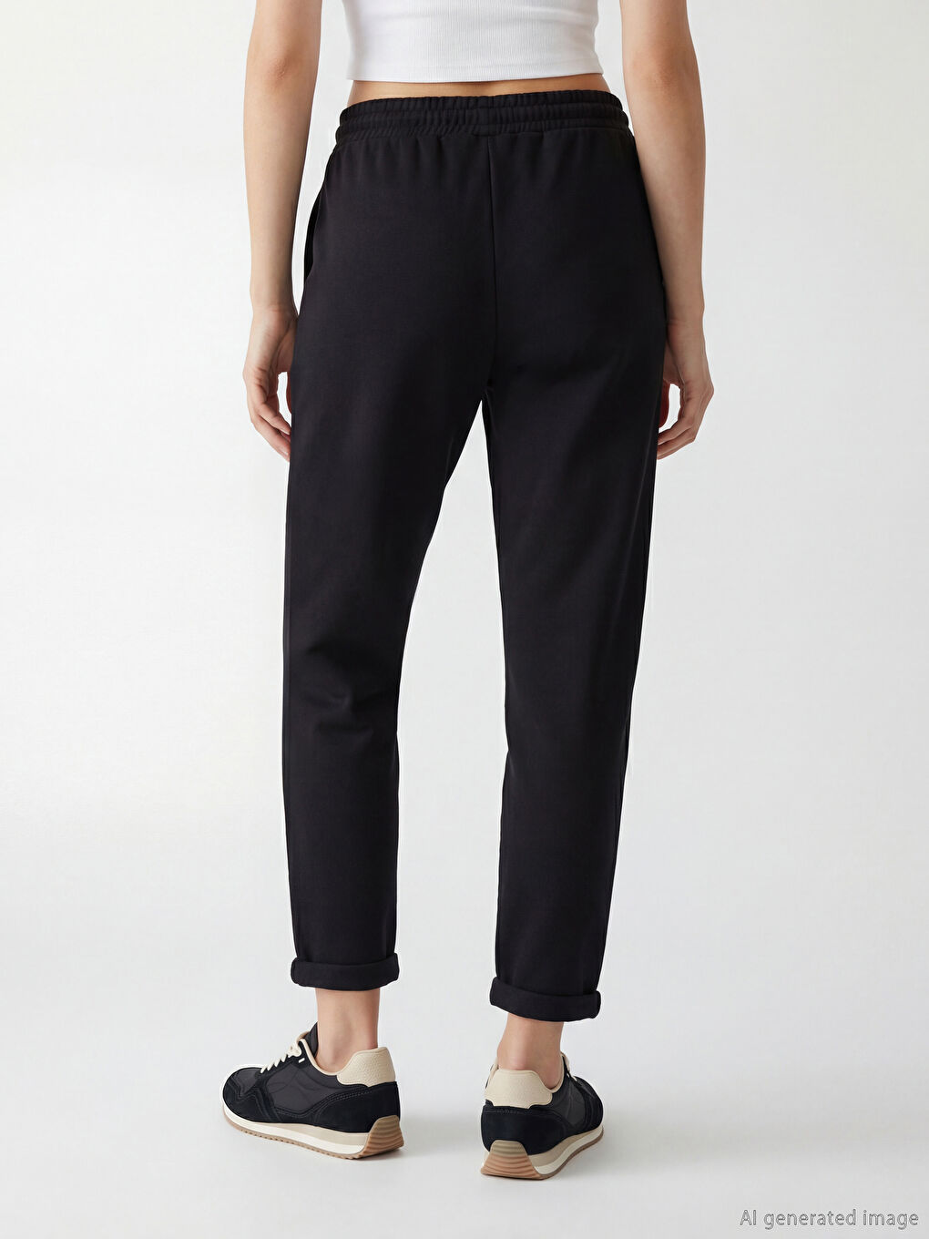 Siyah Beli Lastikli Kadın Kalın Eşofman Altı-3