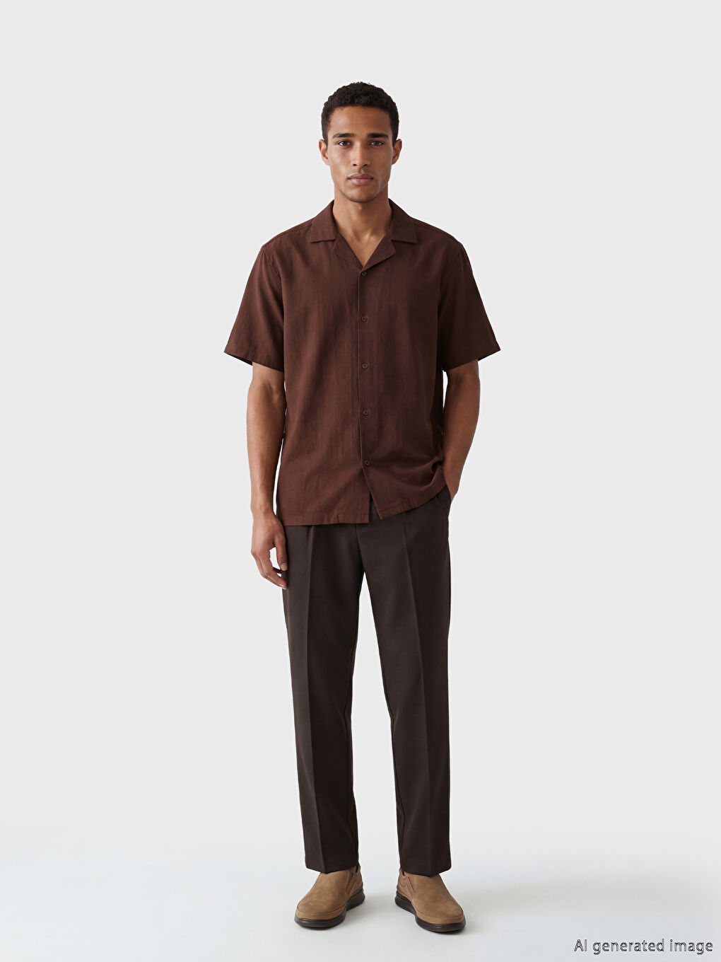 Kahverengi Regular Fit Krinkle Erkek Gömlek-1