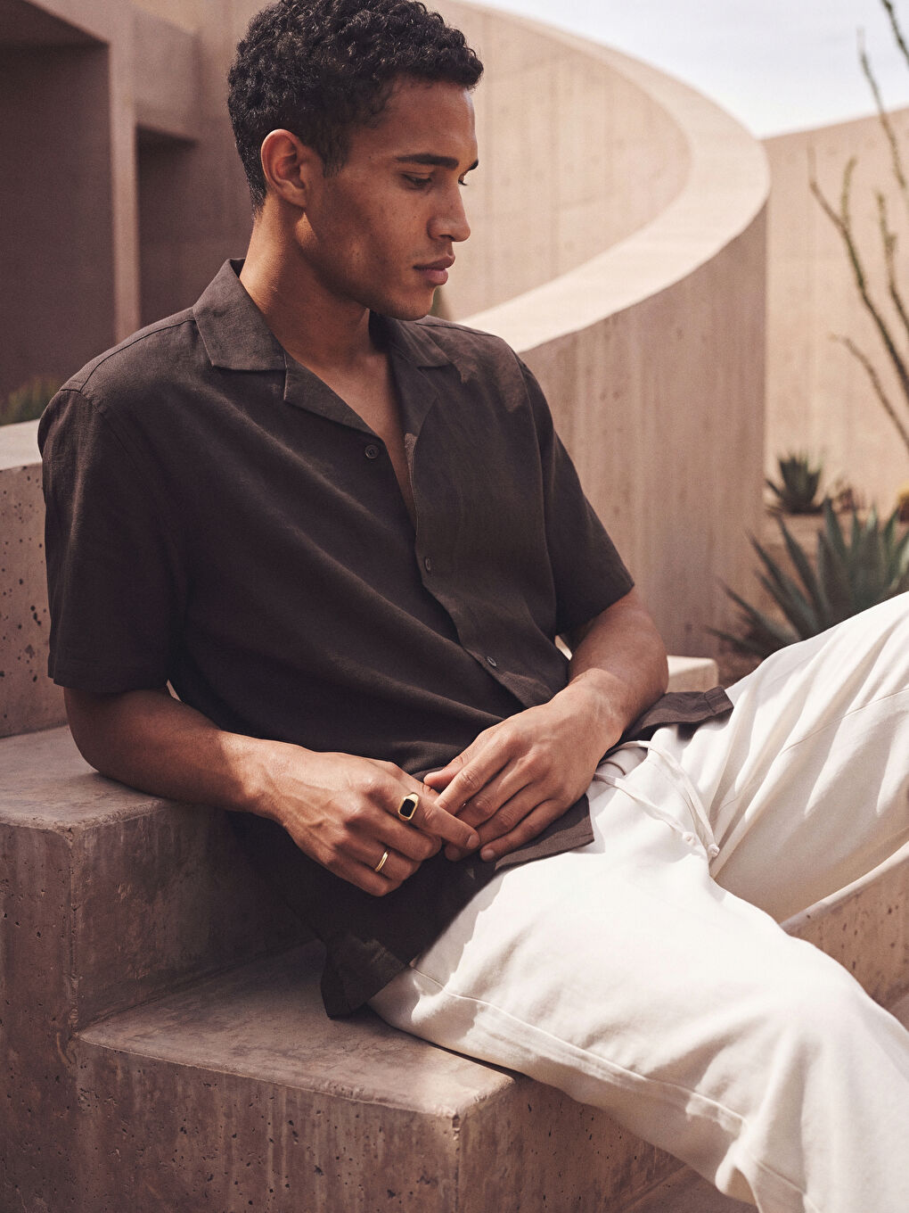 Kahverengi Regular Fit Krinkle Erkek Gömlek