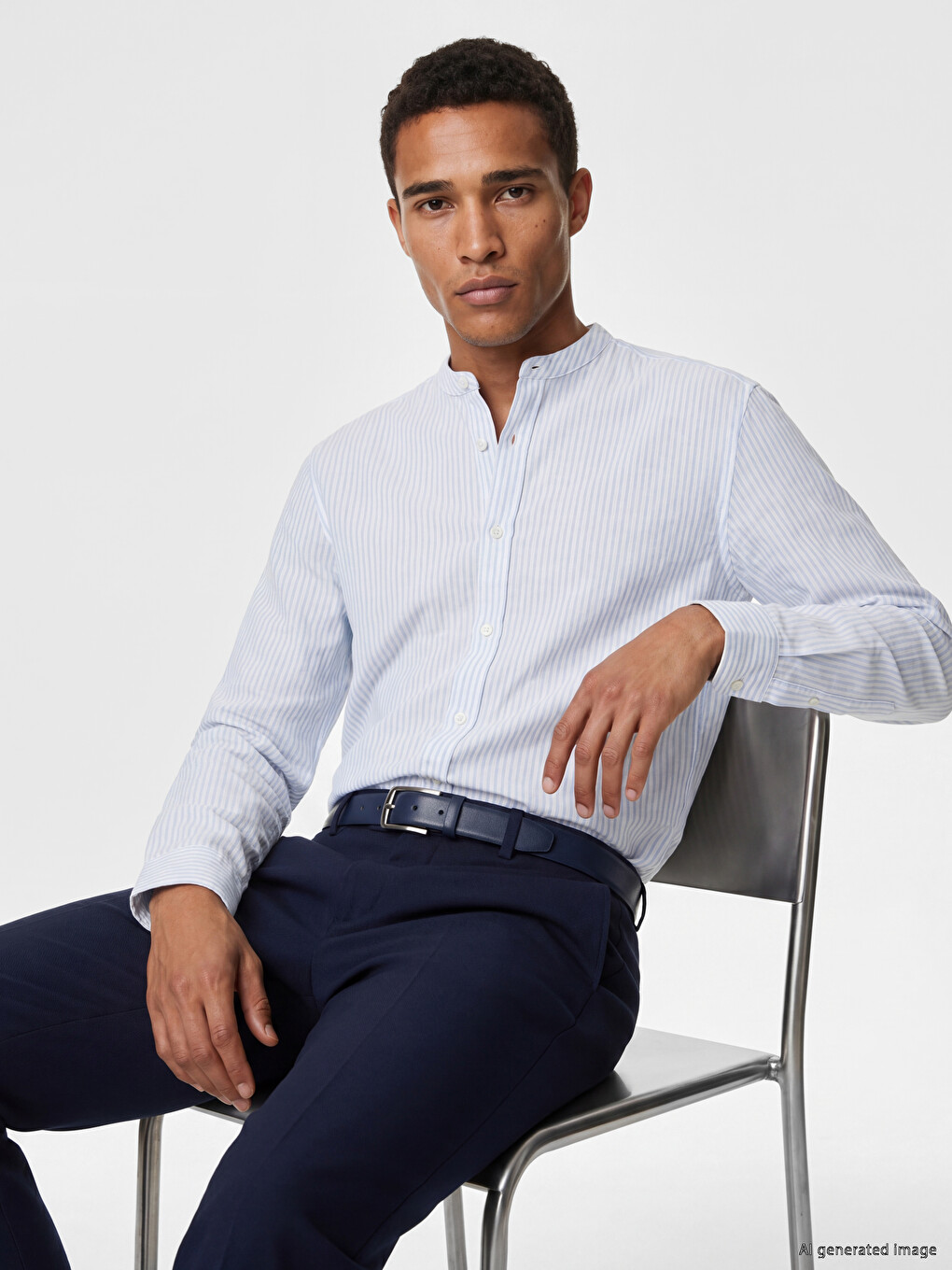 Regular Fit Grandad Collar Striped Men's Shirt