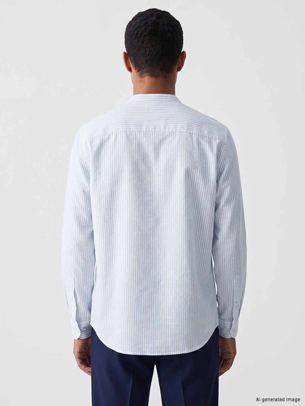 Regular Fit Grandad Collar Striped Men's Shirt-2