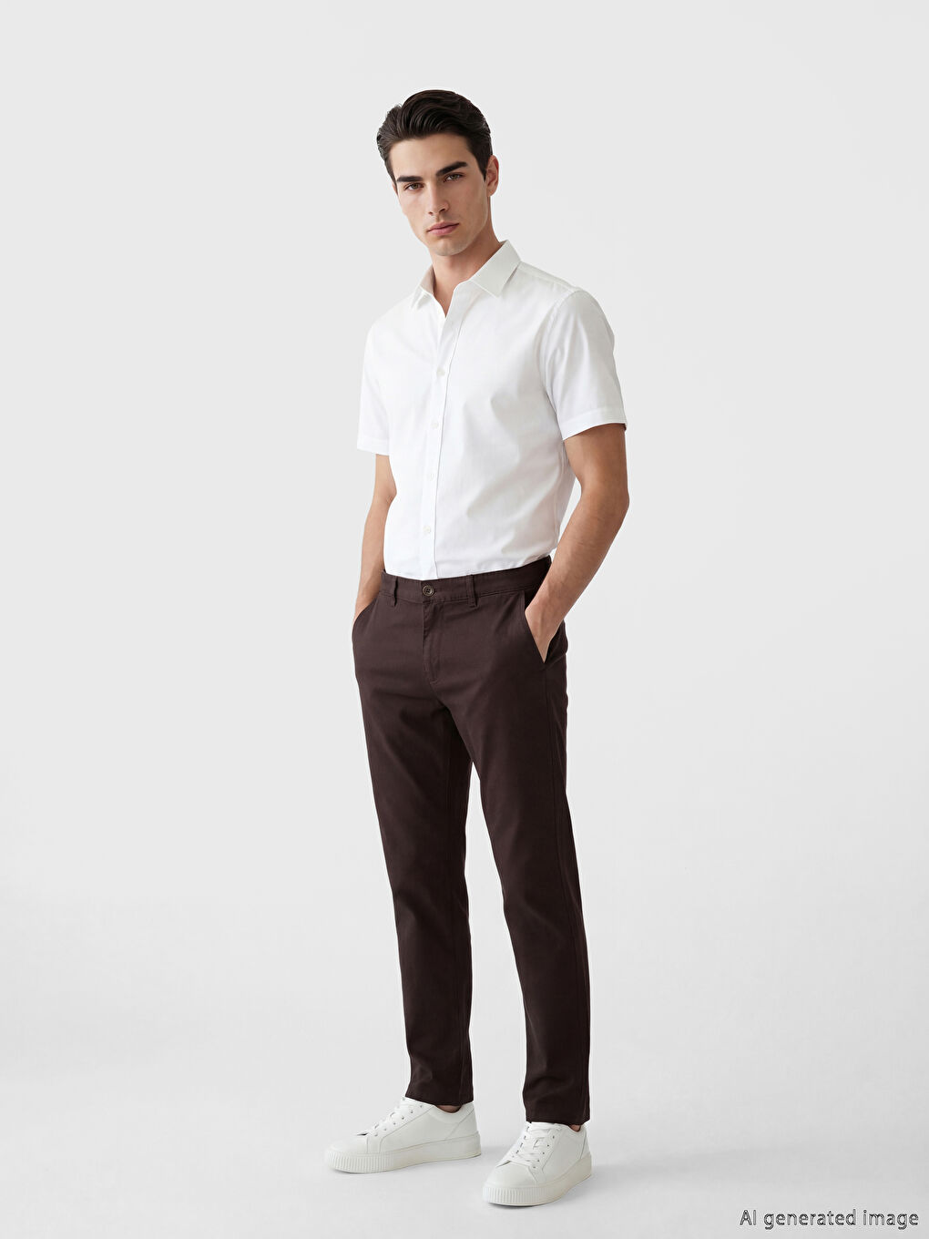 Kahverengi Standart Kalıp Erkek Chino Pantolon-1