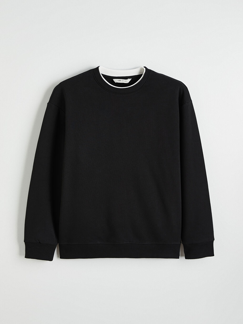 Siyah Bisiklet Yaka Erkek Kalın Sweatshirt