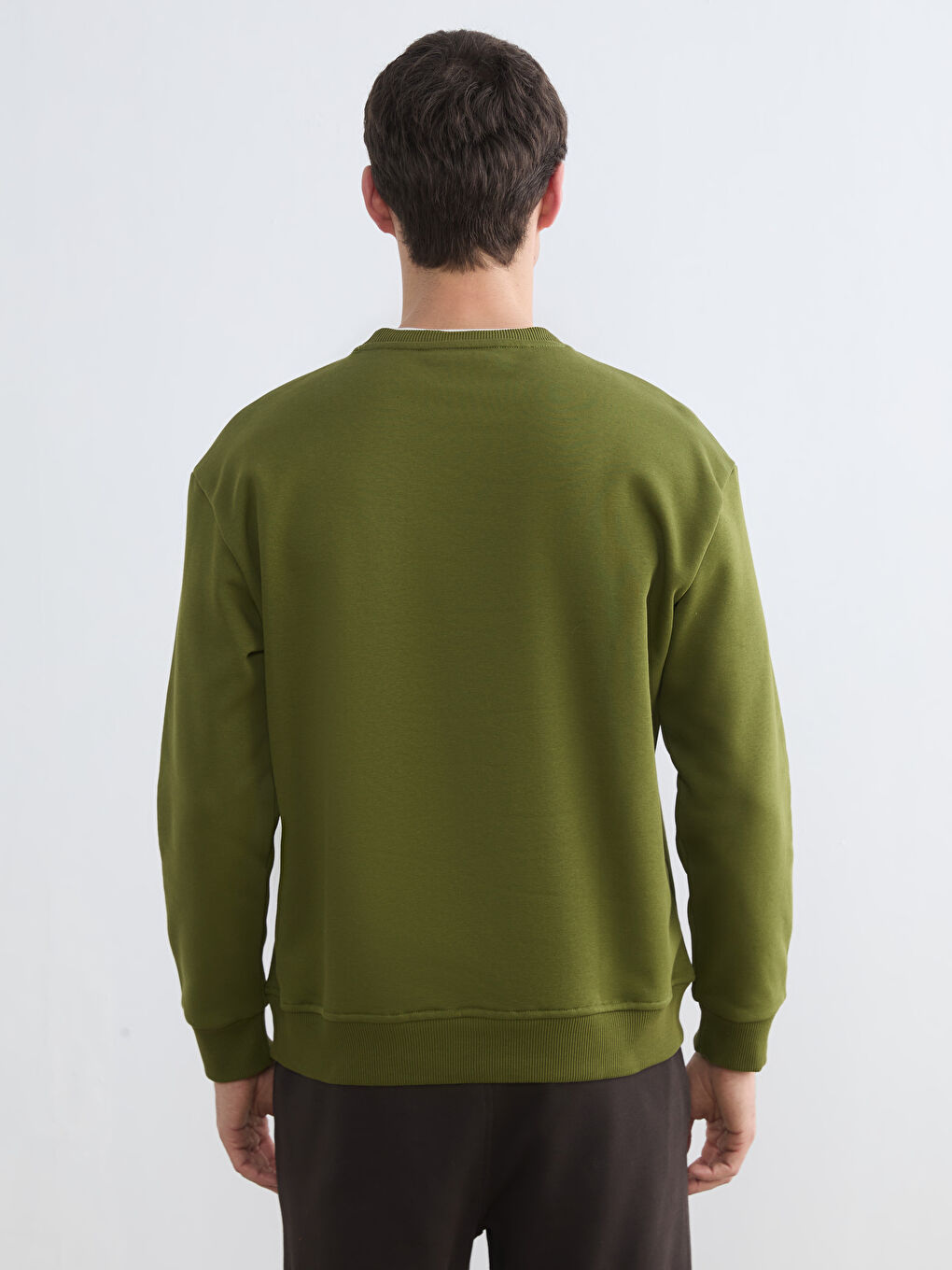 Haki Bisiklet Yaka Erkek Kalın Sweatshirt-3