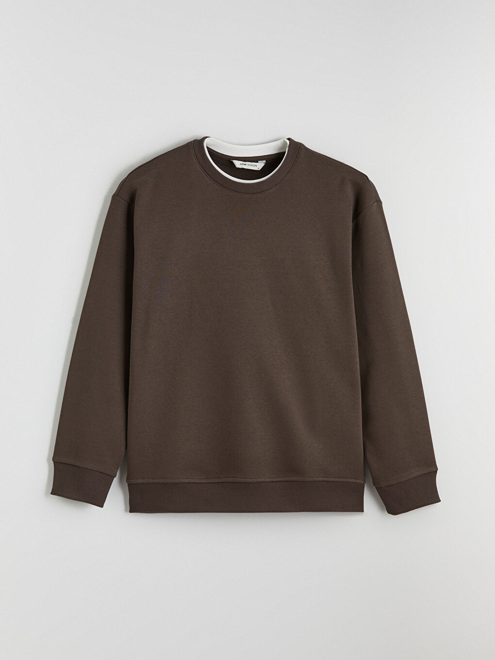 Kahverengi Bisiklet Yaka Erkek Kalın Sweatshirt