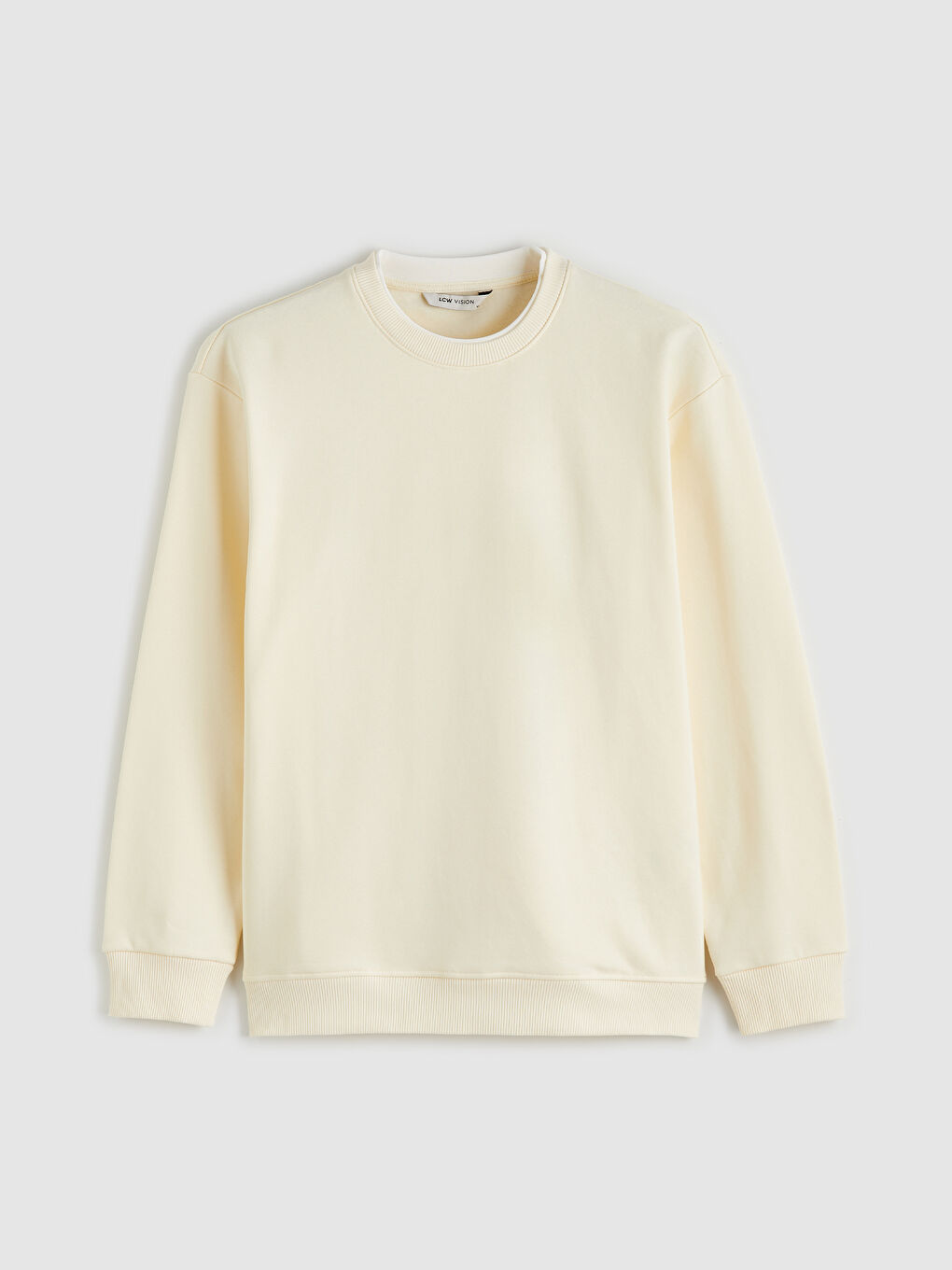 Bej Bisiklet Yaka Erkek Kalın Sweatshirt