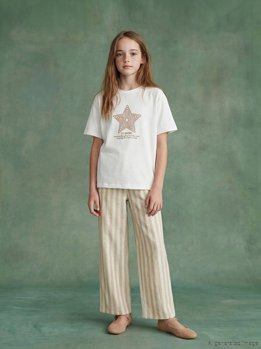 Beyaz Bisiklet Yaka Baskılı Kız Çocuk Tişört ve Pantolon