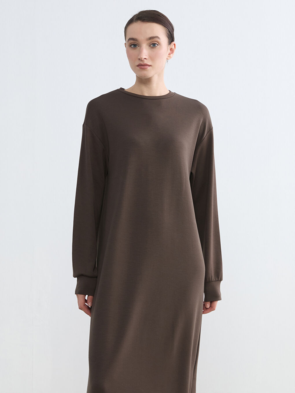 Bordo Bisiklet Yaka Yırtmaçlı Sweat Elbise-1