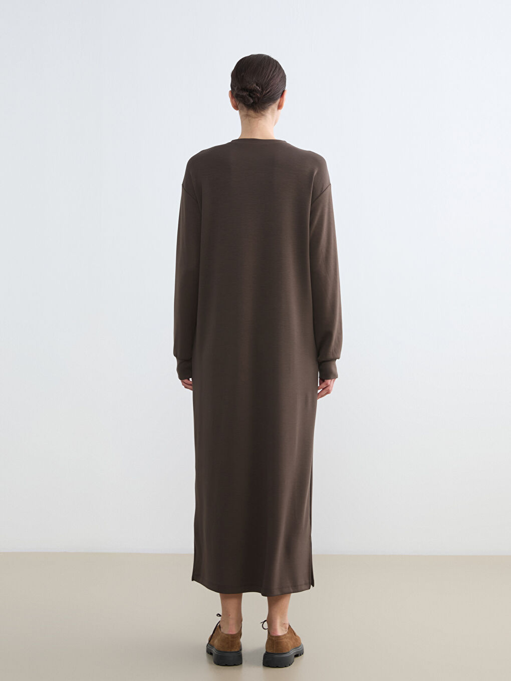 Bordo Bisiklet Yaka Yırtmaçlı Sweat Elbise-4