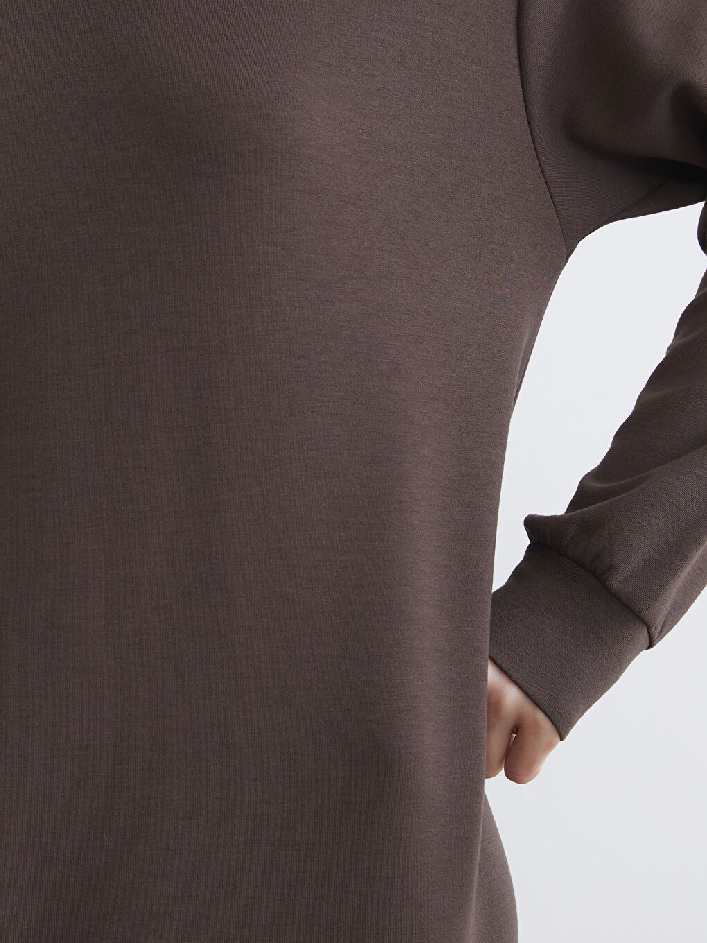 Kahverengi Bisiklet Yaka Yırtmaçlı Sweat Elbise-2