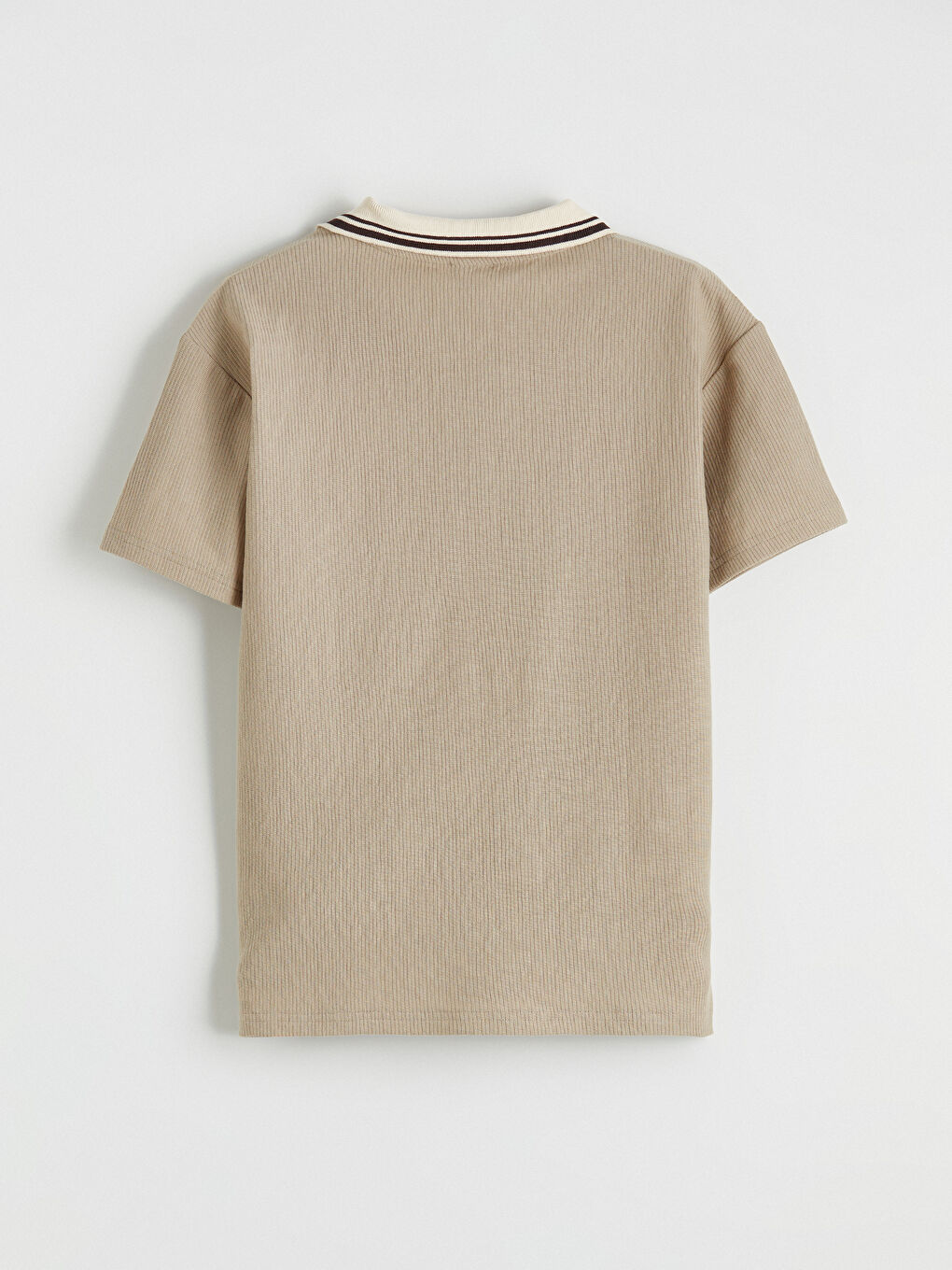 Bej Polo Yaka Nakışlı Erkek Çocuk Tişört-3