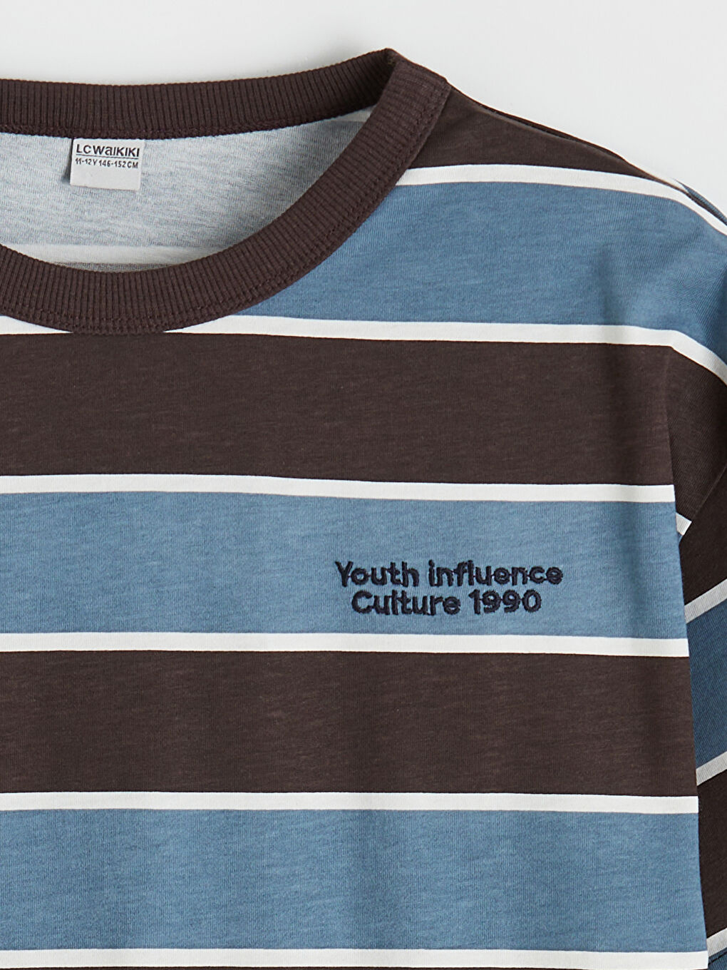 Kahverengi Bisiklet Yaka Çizgili Erkek Çocuk Tişört-1