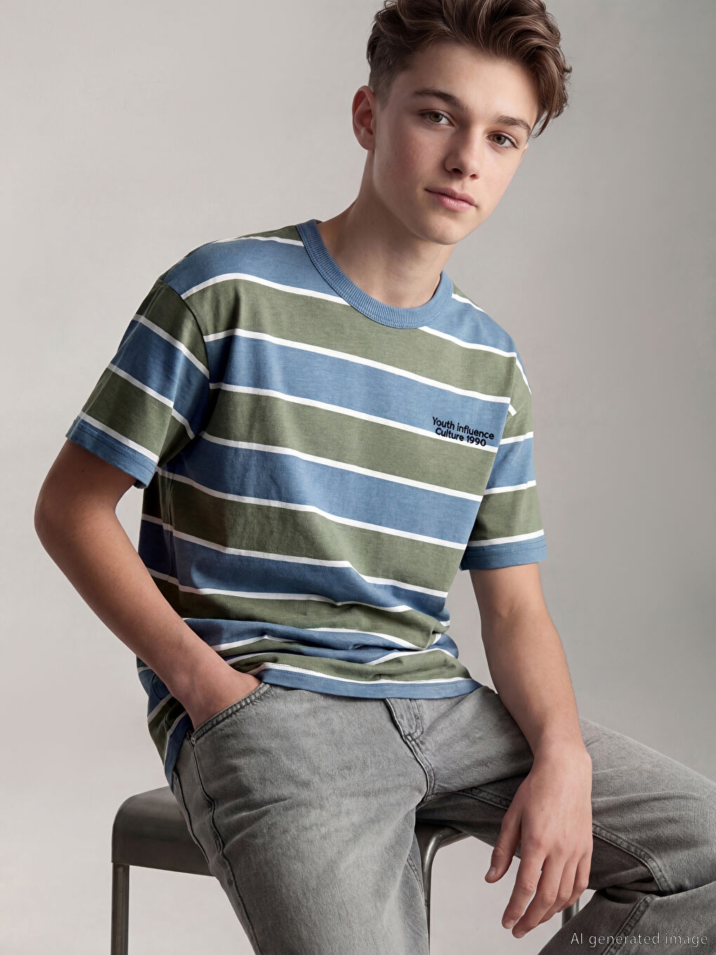 Crew Neck Striped Boy T-Shirt