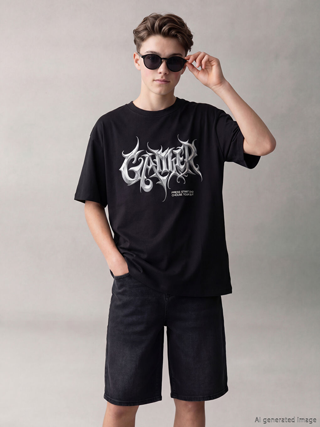 Siyah Baskılı Erkek Çocuk Tişört