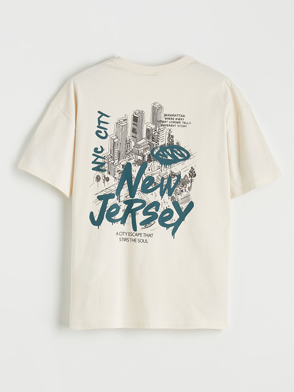 Bej Erkek Çocuk Bisiklet Yaka Baskılı Tişört-2