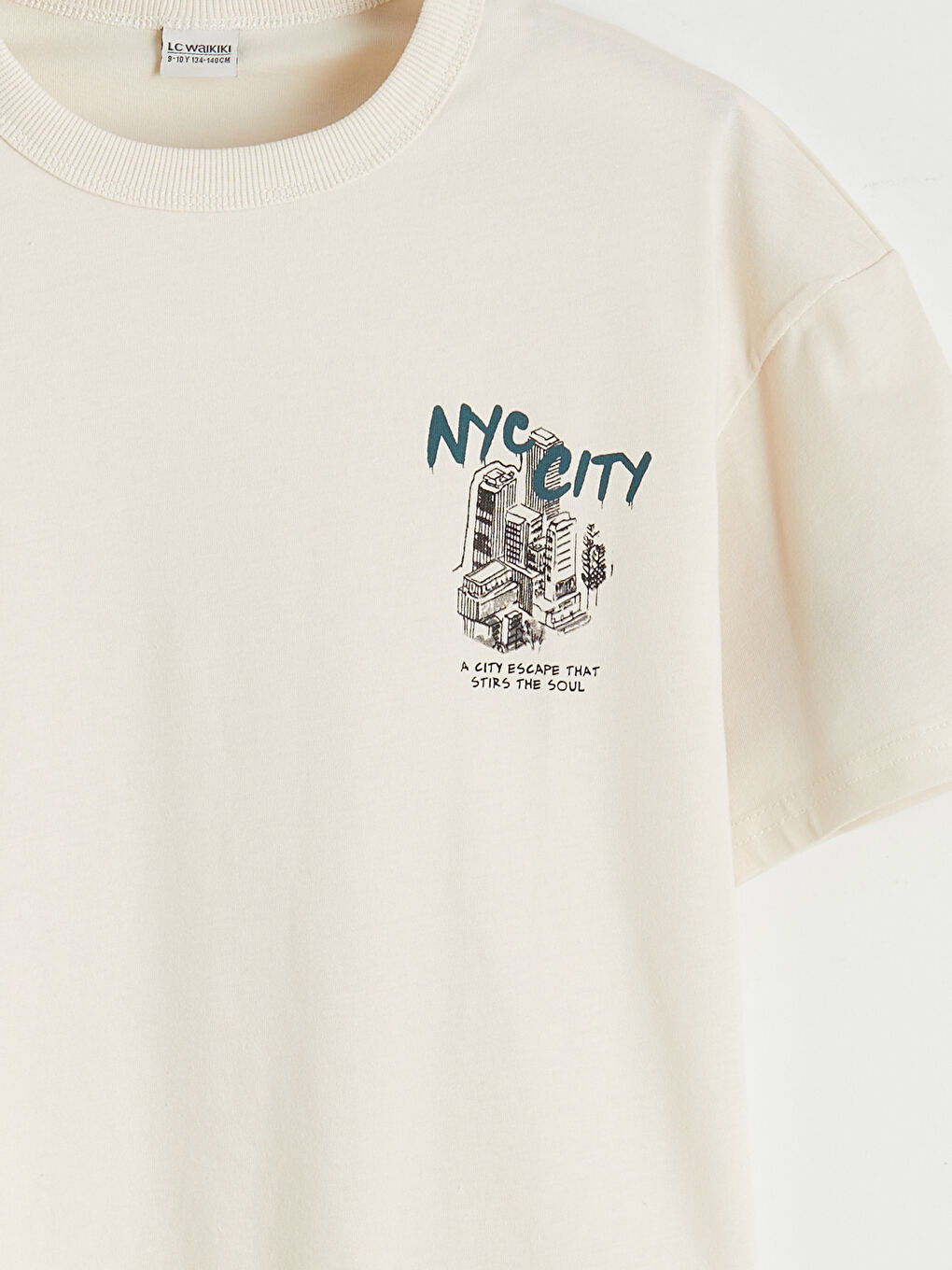 Bej Erkek Çocuk Bisiklet Yaka Baskılı Tişört-3