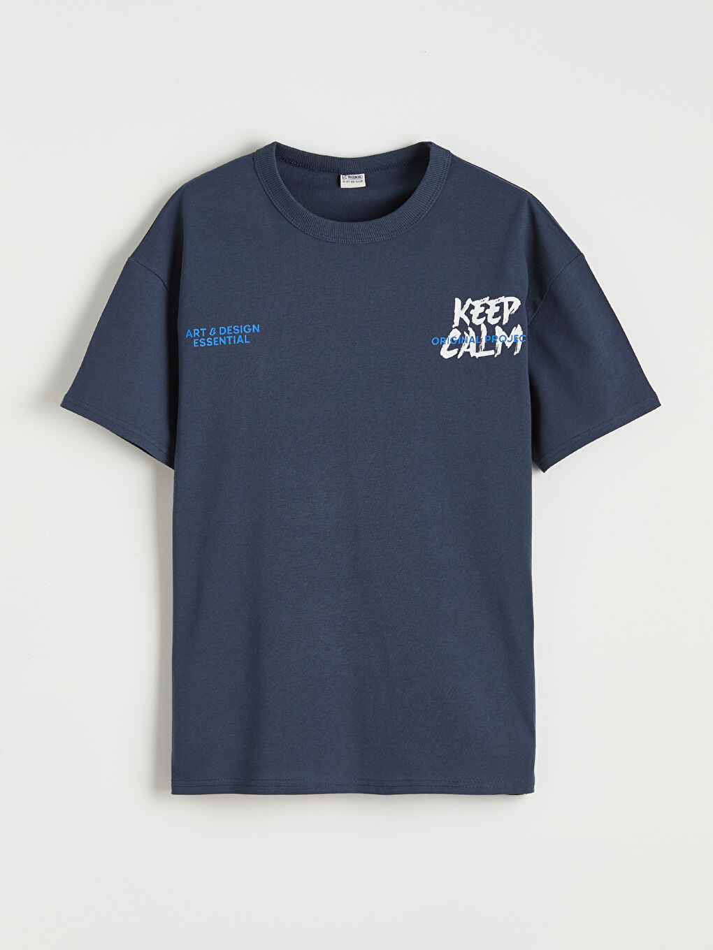 Lacivert Bisiklet Yaka Erkek Çocuk Baskılı Tişört-1