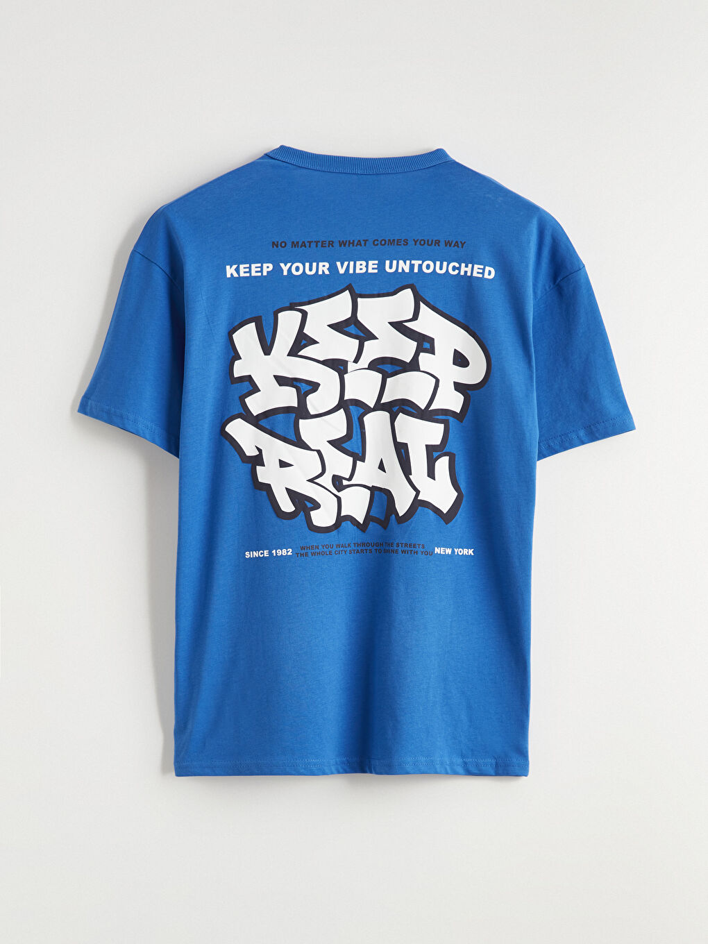 Mavi Slogan Baskılı Erkek Çocuk Tişört-3