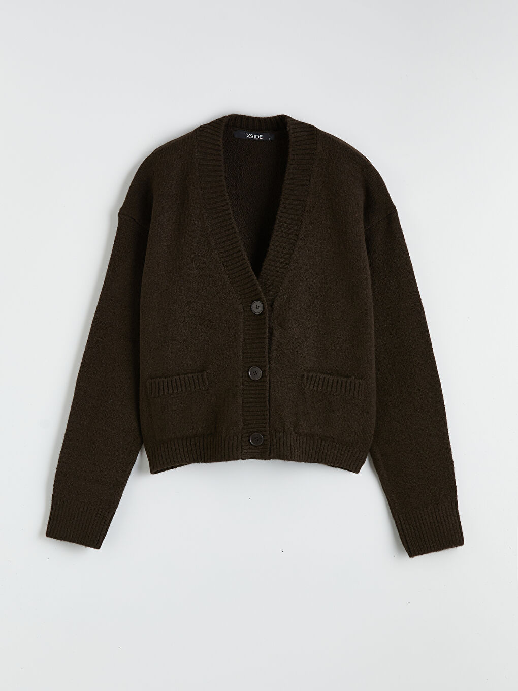 Kahverengi V Yaka Kadın Triko Hırka-4