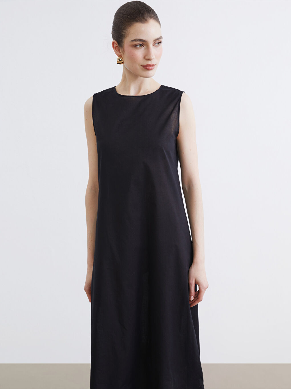 Siyah Bisiklet Yaka A Kesim Elbise Astarı-1