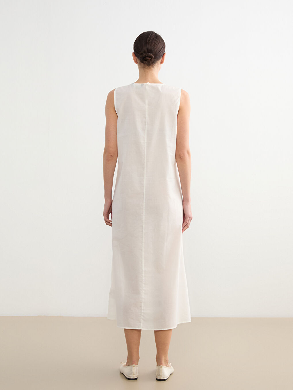 Ekru Bisiklet Yaka A Kesim Elbise Astarı-3