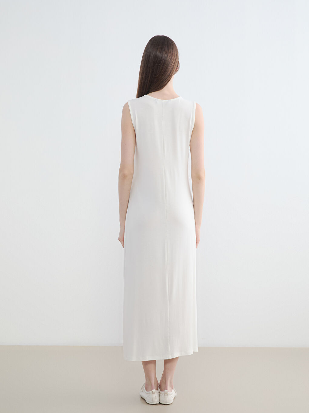 Ekru  Bisiklet Yaka Kadın Elbise Astarı-2