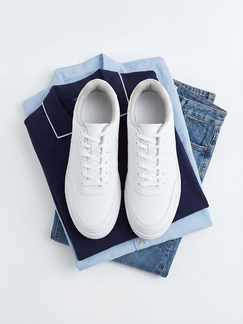 Beyaz Bağcıklı Erkek Spor Ayakkabı