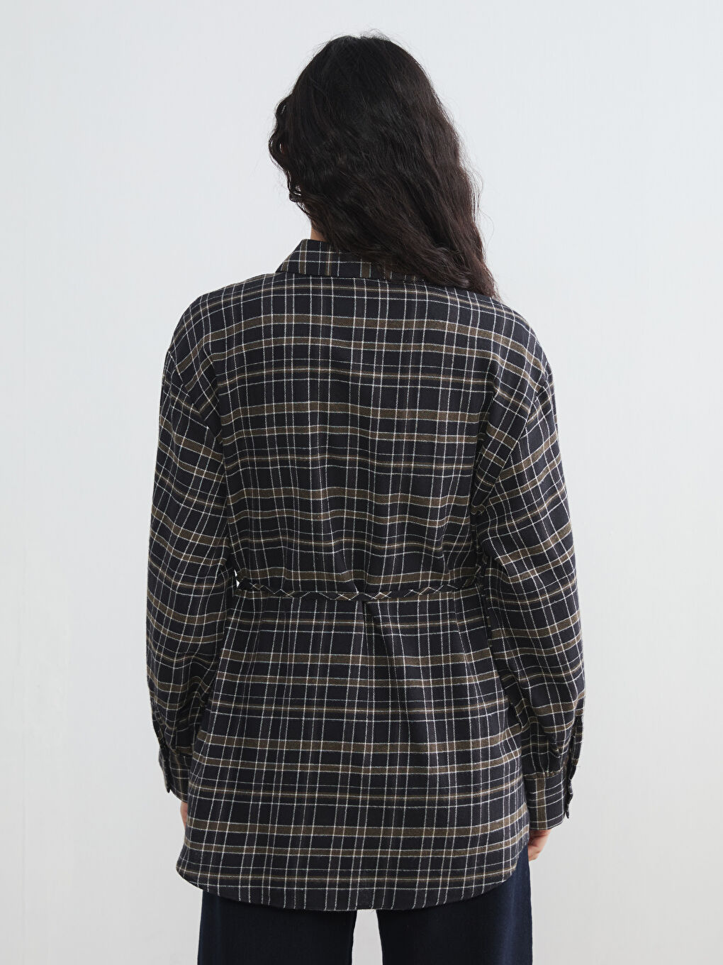 Haki Ekose Kadın Gömlek Tunik-3