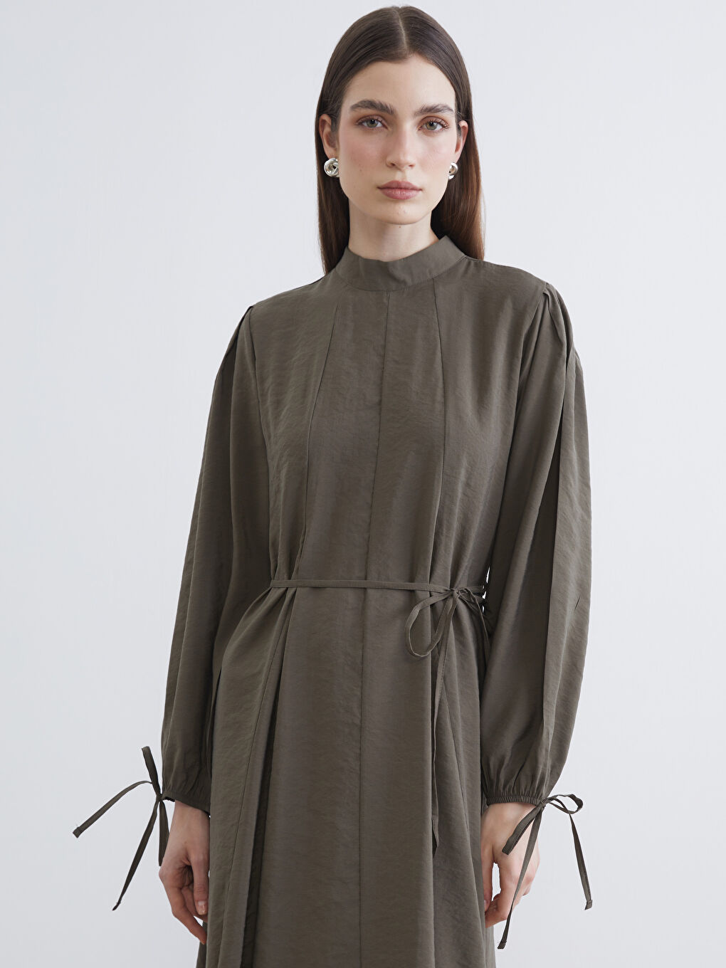 Mandarin Collar Pleated Dress