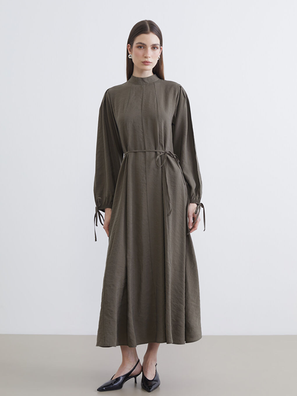 Mandarin Collar Pleated Dress-1