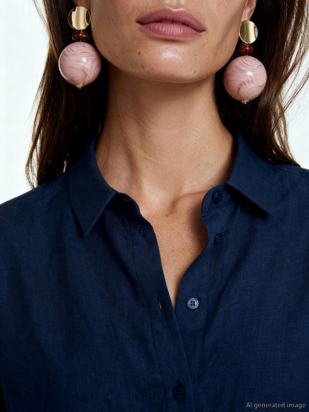 Lacivert Kuşaklı Keten Karışımlı Gömlek Elbise-2