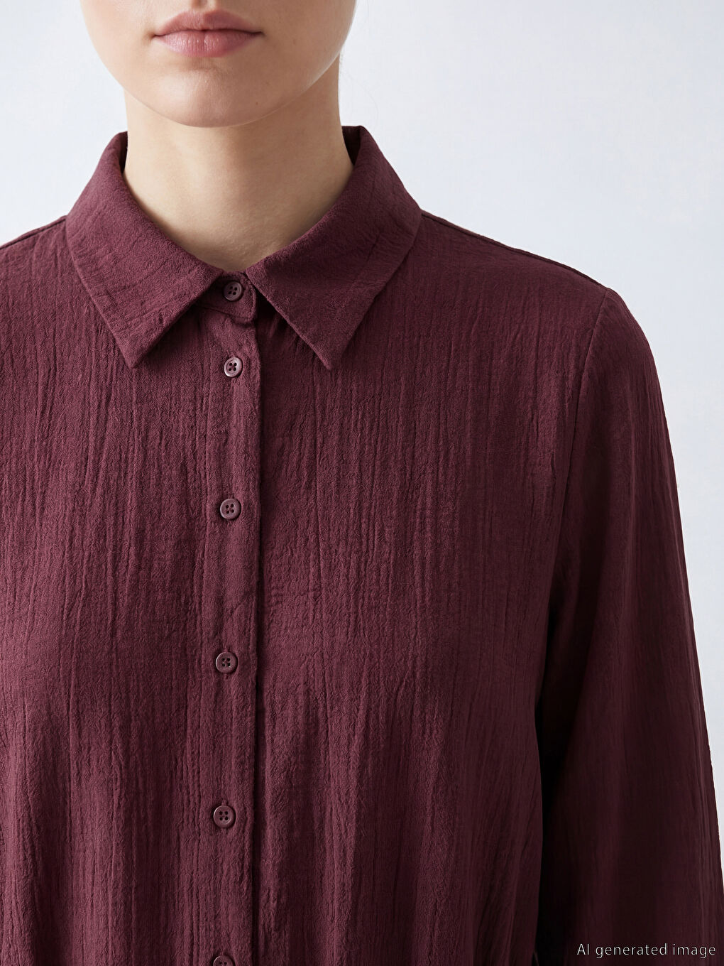 Bordo Dokulu Kuşaklı Gömlek Elbise-2