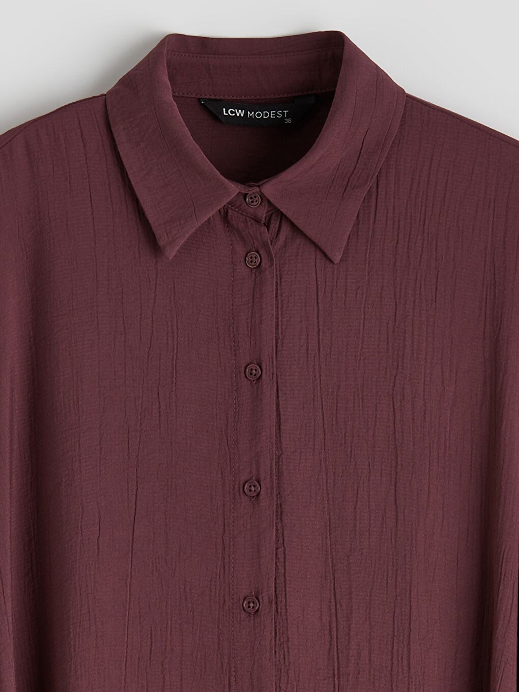 Bordo Dokulu Kuşaklı Gömlek Elbise-1