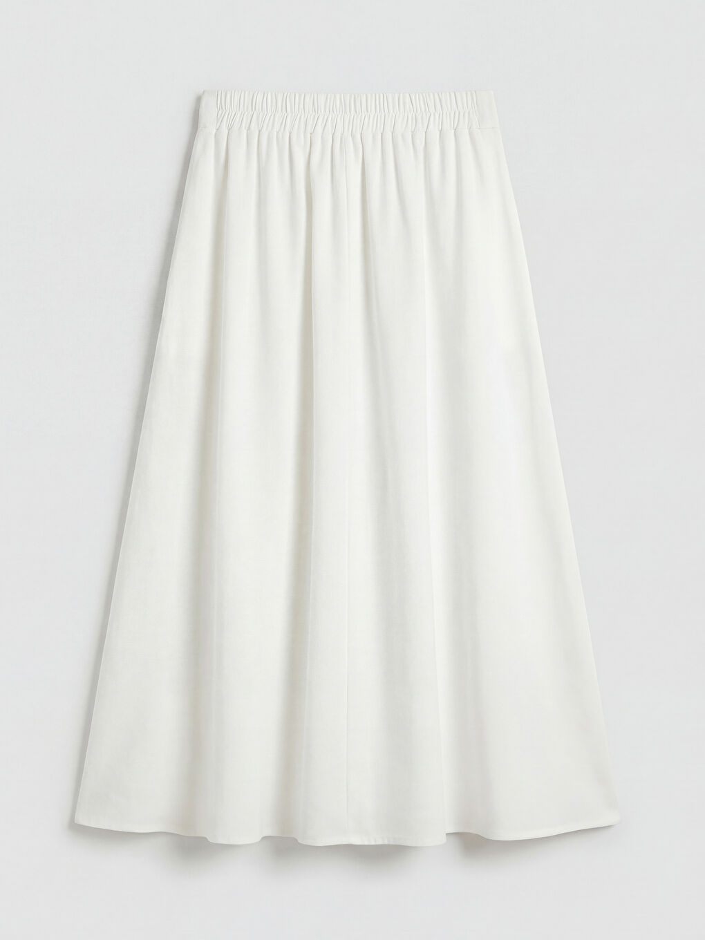 Beyaz Beli Lastikli Keten Karışımlı Kloş Etek	-1