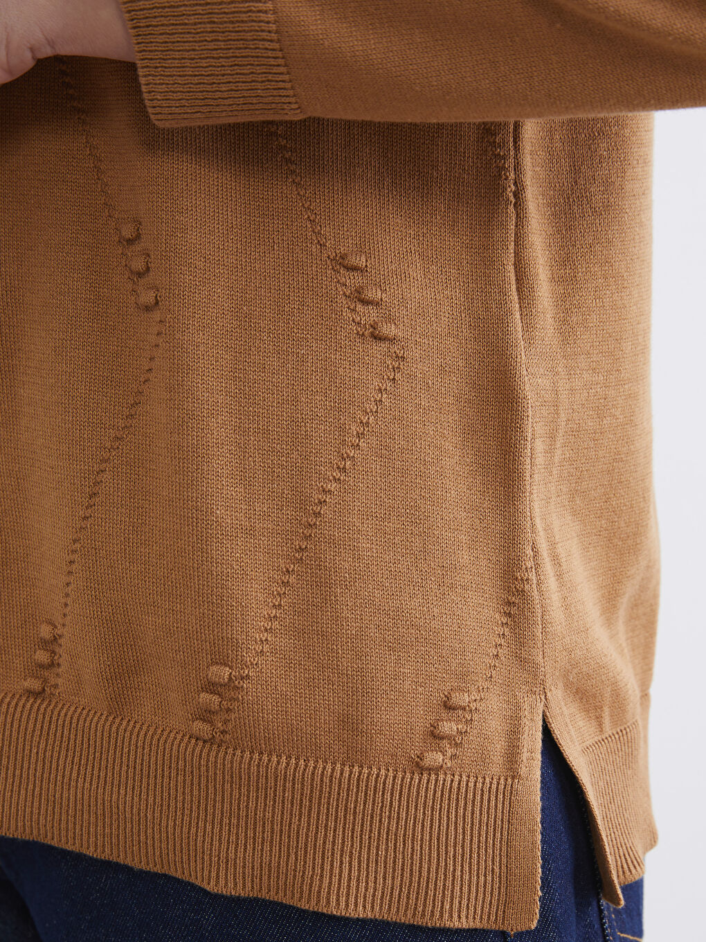 Sarı Bisiklet Yaka Ajurlu Kadın Triko Hırka-2