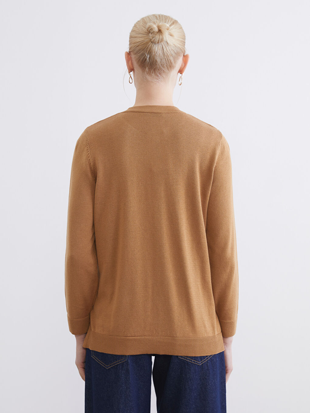 Sarı Bisiklet Yaka Ajurlu Kadın Triko Hırka-3