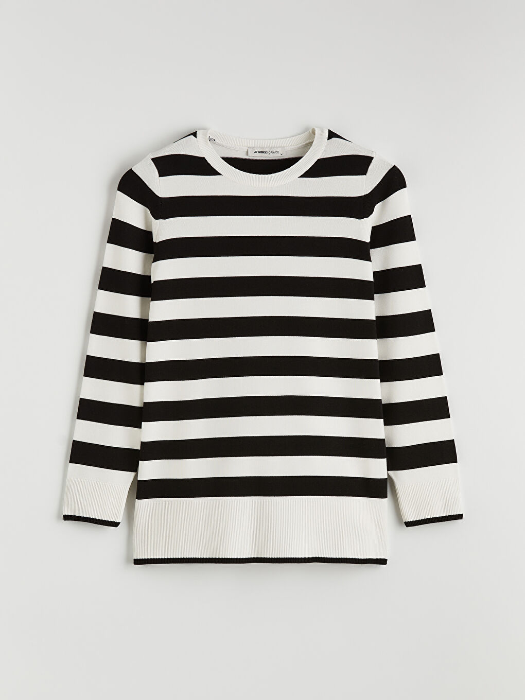 Siyah Bisiklet Yaka Çizgili Kadın Triko Kazak