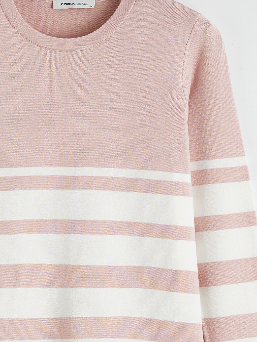 Pembe Bisiklet Yaka Çizgili Kadın Triko Kazak-1