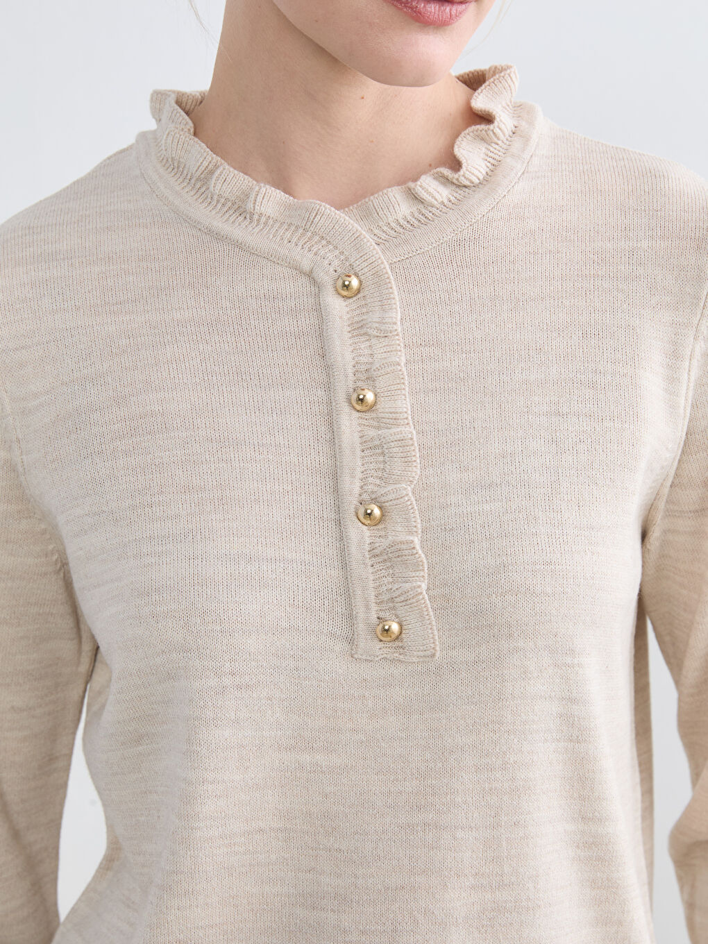 Ruffled High-Neck Knit Sweater-2