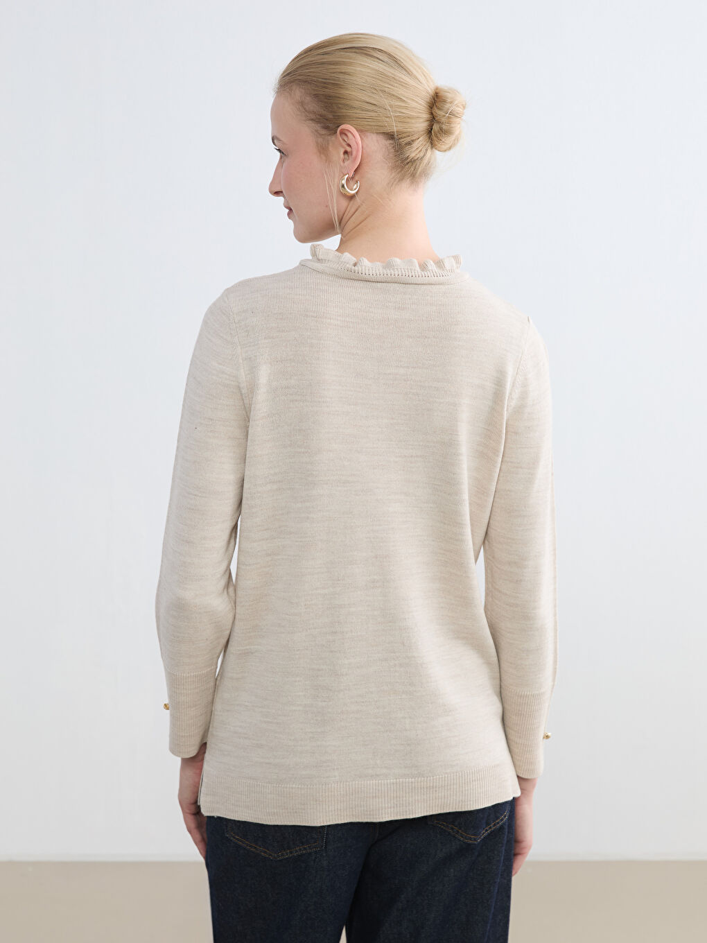 Ruffled High-Neck Knit Sweater-3