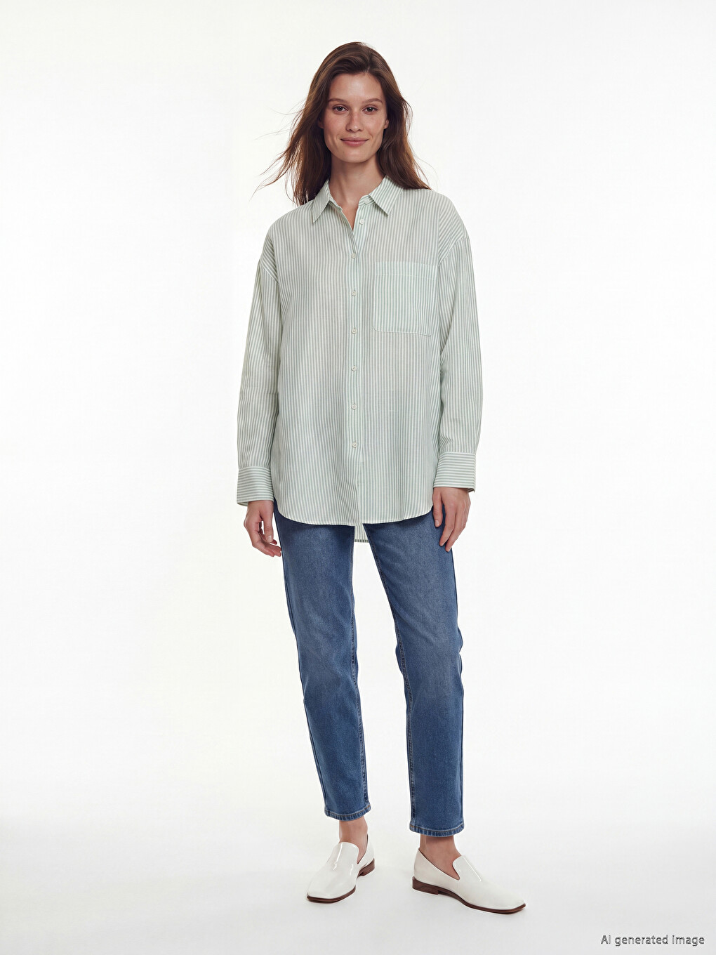 Çizgili Oversize Kadın Gömlek Tunik-1